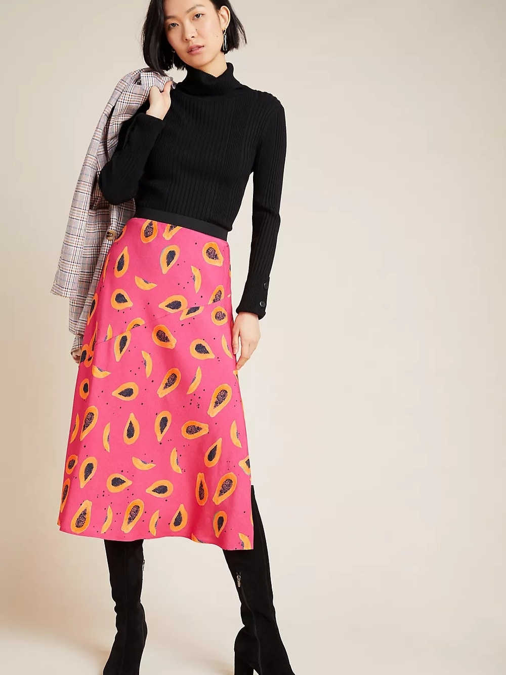 Pink Printed A-Line Midi Skirt